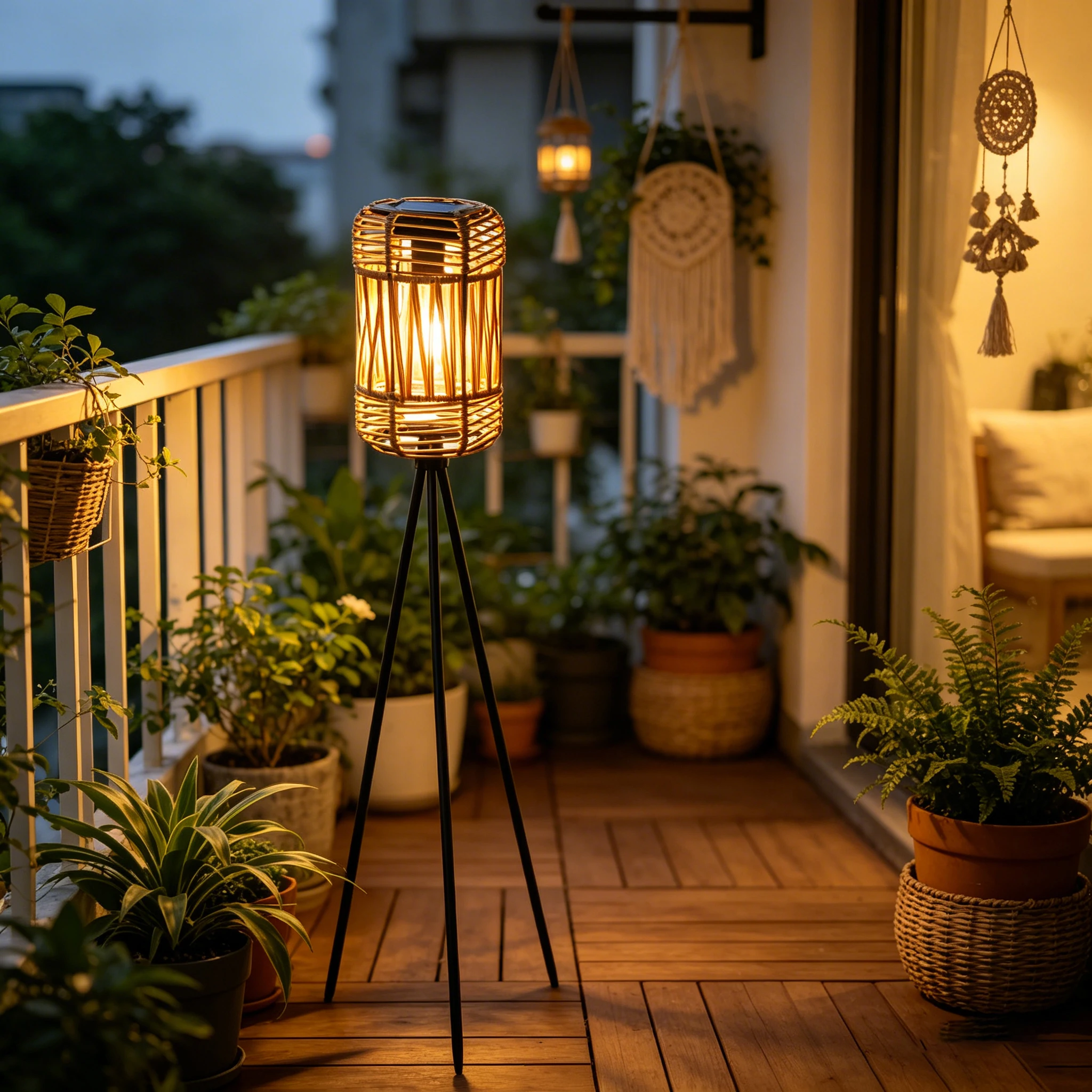 Handmade Rattan Solar-Powered Floor Lamp, No External Power Required, Suitable for Outdoor Patios, Garden Decoration, Trail Landscaping, and Holiday Atmosphere Setup
