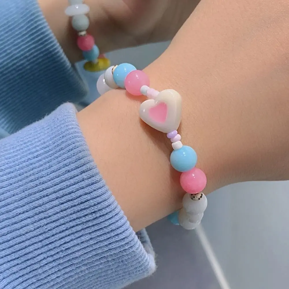 Candy Color Cute Bracelet Star Love Heart Bead Hand Rings Flower Color Bead Sweet Bracelet Women Jewelry Accessories