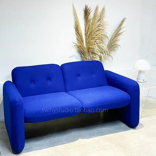 Double Sofa Designer Living Room Studio Retro Fabric Small Apartment Blue