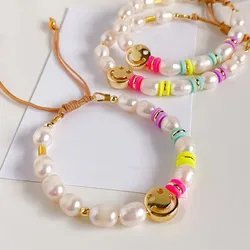 KKBEAD Boho Colorful Heishi Natural Pearl Bracelet New In Smile Face Bracelets for Women Gift Pulseras Jewelry