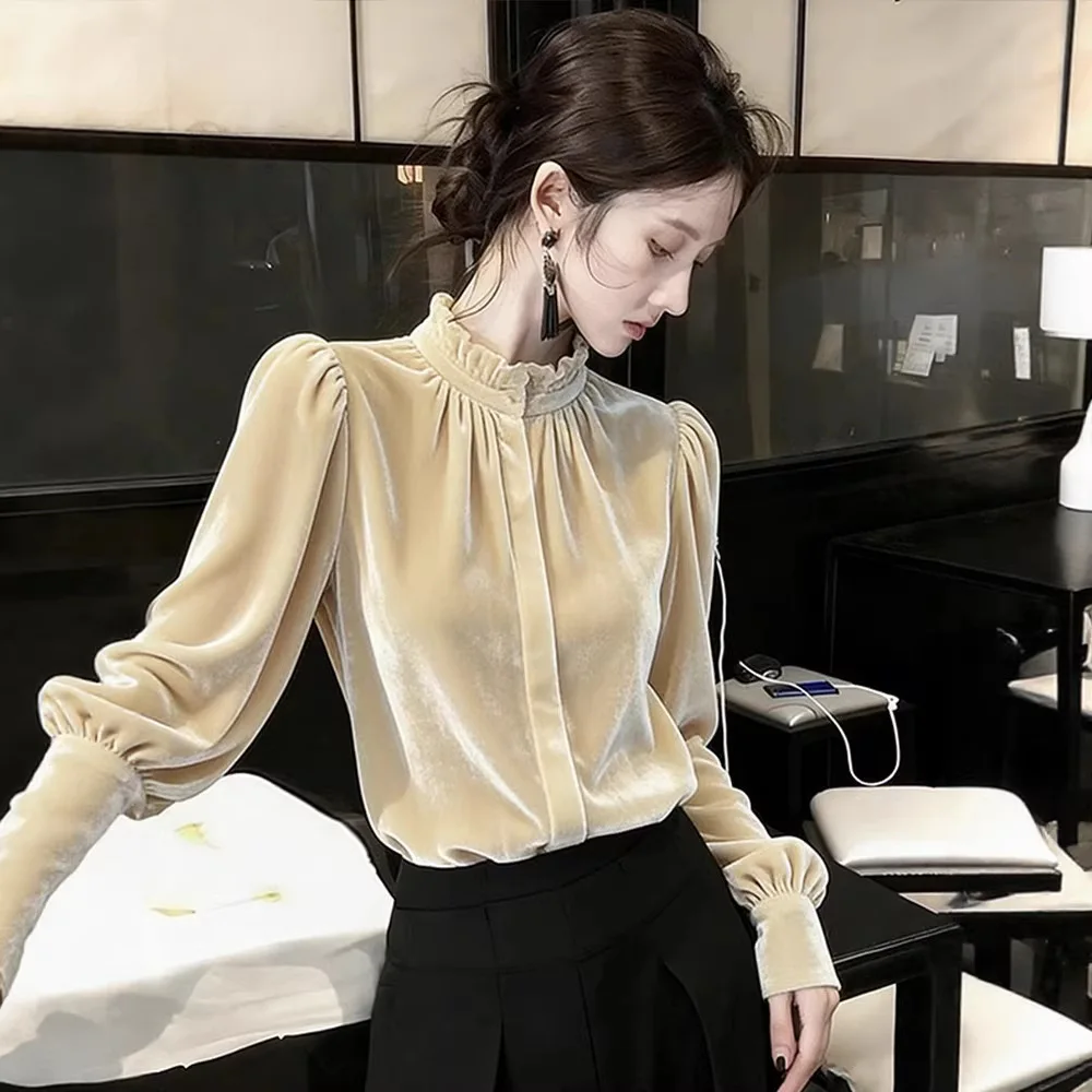 

Khaki Shirt Women, High-End Luxury, Youthful Stylish, Unique And Beautiful, Super Attractive, French Style Top For Winter
