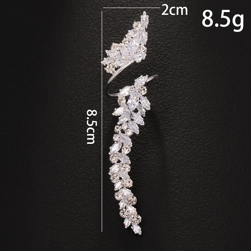 Eleganter und verstellbarer Damenring mit langem Flügelblatt und Zirkon, leichter Luxus, Brautparty, Hochzeit, Fingerschmuck, Geschenk – Detail 3
