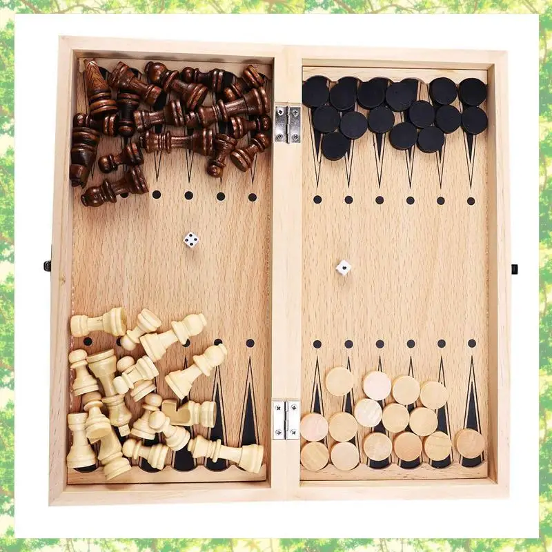 Smart-2X 3 In 1 목조 국제 체스 세트 보드 여행 게임 체스 주사위 놀이 초안 엔터테인먼트