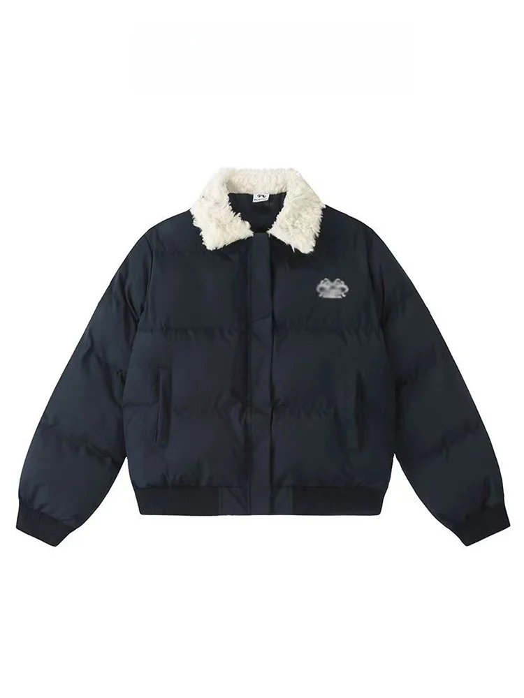 

Retro American Lamb Fur Collar ort Cotton Jaet Women Winter Thi Warm Cotton Coat Outerwear Collar Zipper Closure