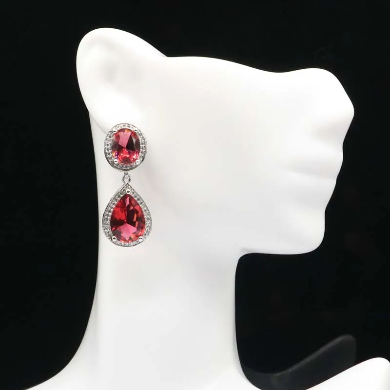 

Buy 5 Get 1 Free 32x12mm 9.2g Pretty Drop Multi Color Pink Tourmaline CZ Women Gift Silver Earrings