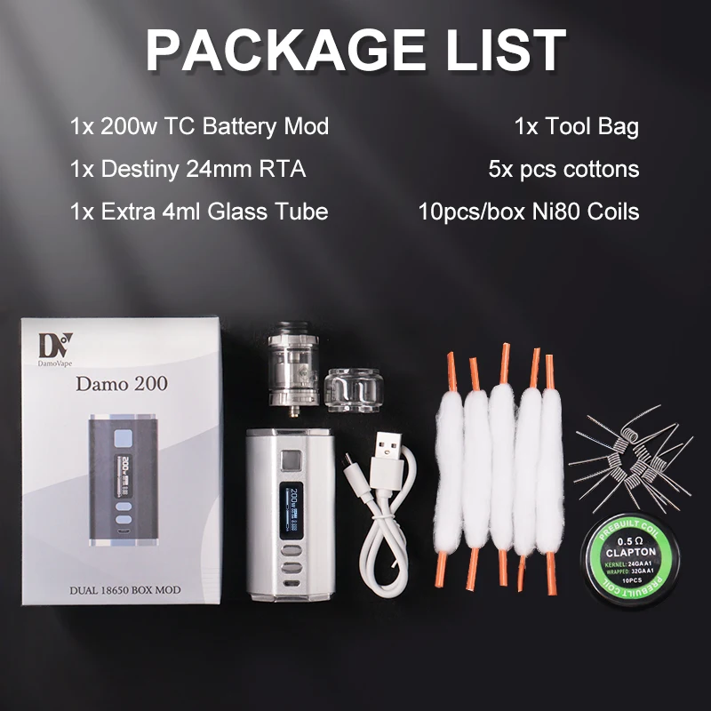 Enorme vapor-Kit de pantalla OLED de 200W, batería integrada de 4400mah, Destiny con depósito de 24mm, RTA, Mod, cigarrillo electrónico