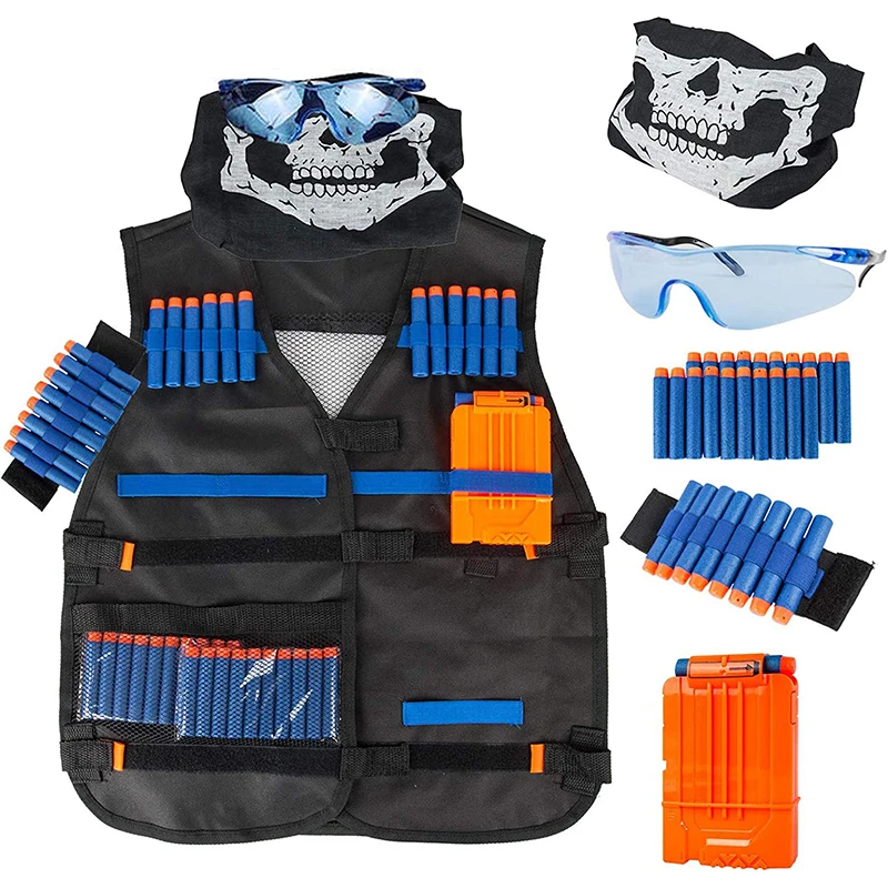 Kids Tactical Vest Kit For Nerf Toy Guns Series With Refill Darts Reload Clips Tactical Mask Wrist Band And Protective Glasses