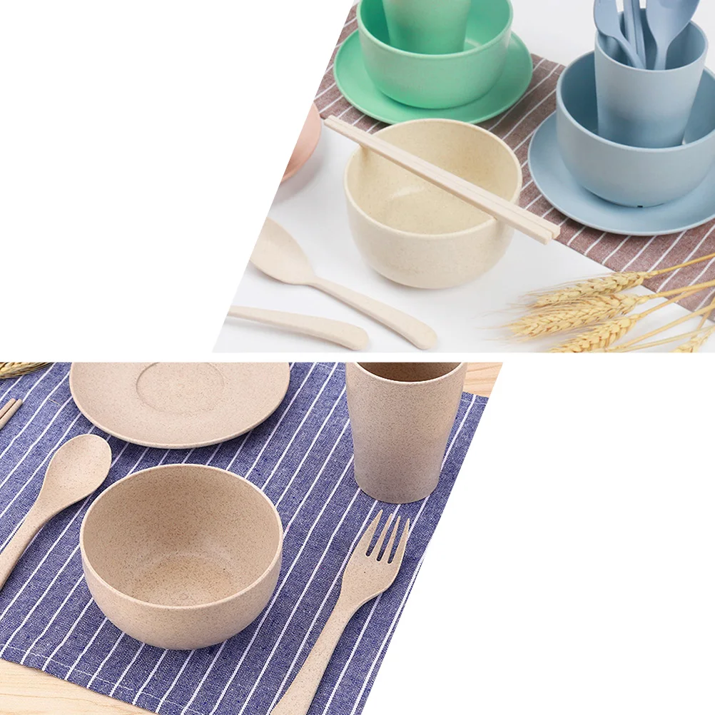 

12pcs 2 Set Eco Wheat Straw Fiber Biodegradable Kids Safe Dinnerware Set Lightweight Durable Dishwasher Safe Portable Tableware