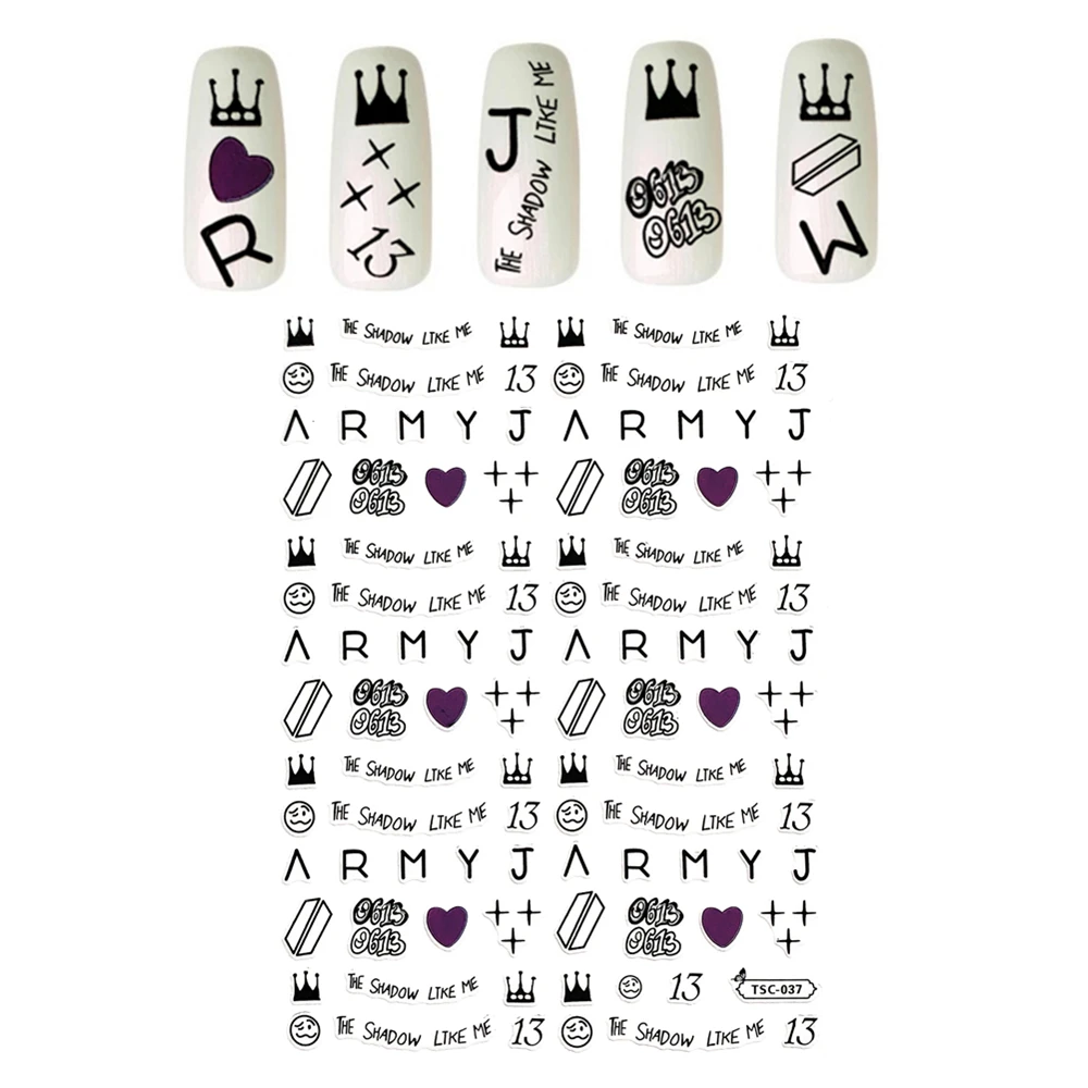 TSC-037 TSC-263 Letters English Word Arabic numerals DIY 3D Back glue Nail Art Stickers Decals Sliders Nail ornament decoration