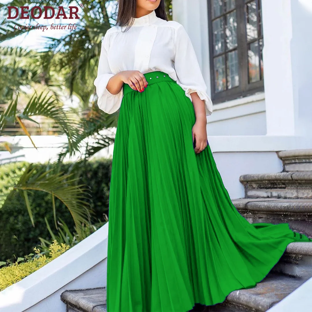 DEODAR Women Spring Autumn Elegant Chic Solid Pleated Skirt High Waist Luxury Fashion Casual with Elastic Female Ankle-length