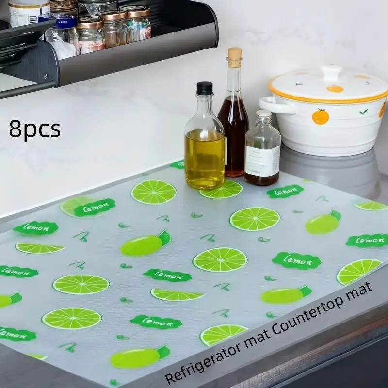 [Moisture Proof Refrigerator Liners 8Pcs Non Slip EVA Lemon Pattern Mats Suitable for Fridge Drawers Kitchen Shelves]