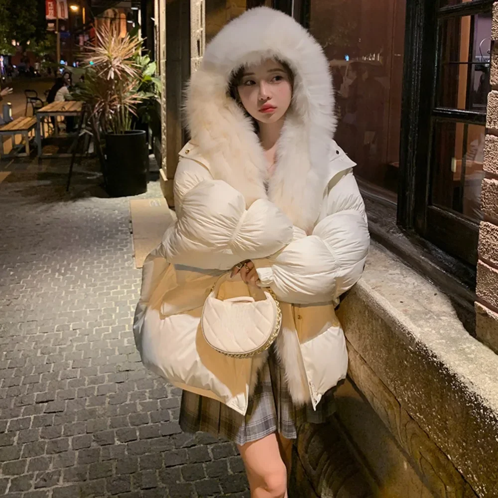 2024 New Winter Detachable Real Fox Fur Jacket White Goose Down Coat Women Warm Full Fox Fur Hooded Fashion Casual Down Coat