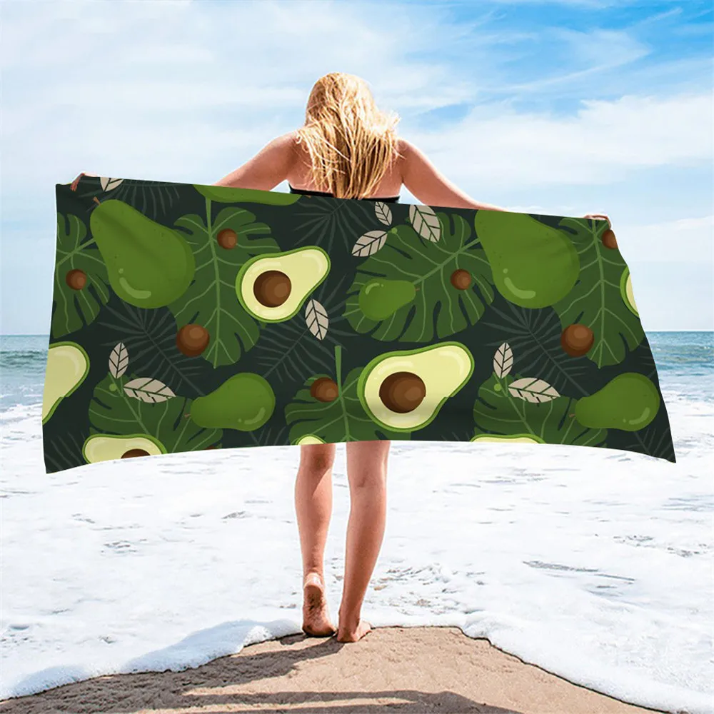 Microfiber Beach Towel Avocado Fruits Pattern Printing Sand Free Quick Dry Absorbent Swimming Towel Travel Camping Picnic Women