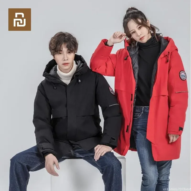 Youpin RUNYON Men Thicken Mid-length Down Jackets Windproof Waterproof Hooded Warm Coat Fashion Casual Men Winter Down Jacket