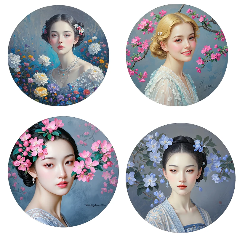 Three Ratels CD154 Nostalgic Elegant Girl with Flower Art Wall Stickers for Home Decoration Waterproof Self Adhesive