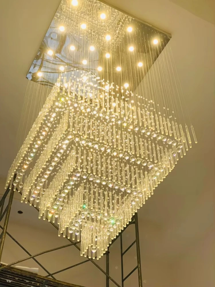 Customized duplex building large chandelier modern villa living room crystal chandelier crystal square staircase long chandelier