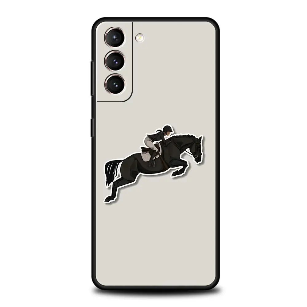 Animal Galloping Horse Girl Drawing Phone Case For Samsung Galaxy S24 S23 Ultra S22 S21 S20 FE 5G S10 S10E S9 Plus S8 Soft Cover