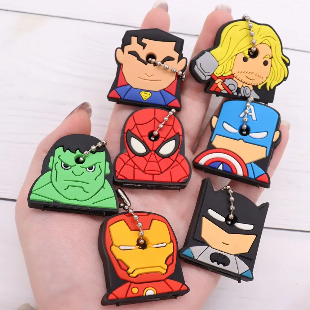 1pcs Avengers Spider Man Captain America Key Cover Silicone Key Chains Women Man Funny Car Key Holder Caps Kids Party Gift