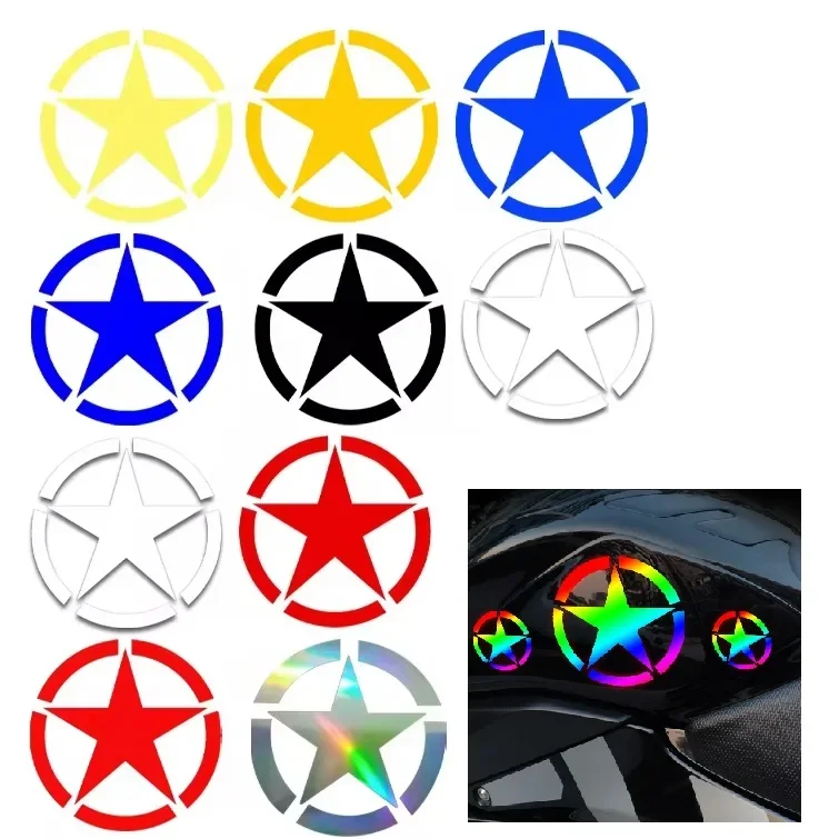 

1Pc 13*13cm Five-pointed Star Self-adhesive Reflective Motorcycle Stickers Waterproof Racing Helmet Fuel Tank Fender Car Decals