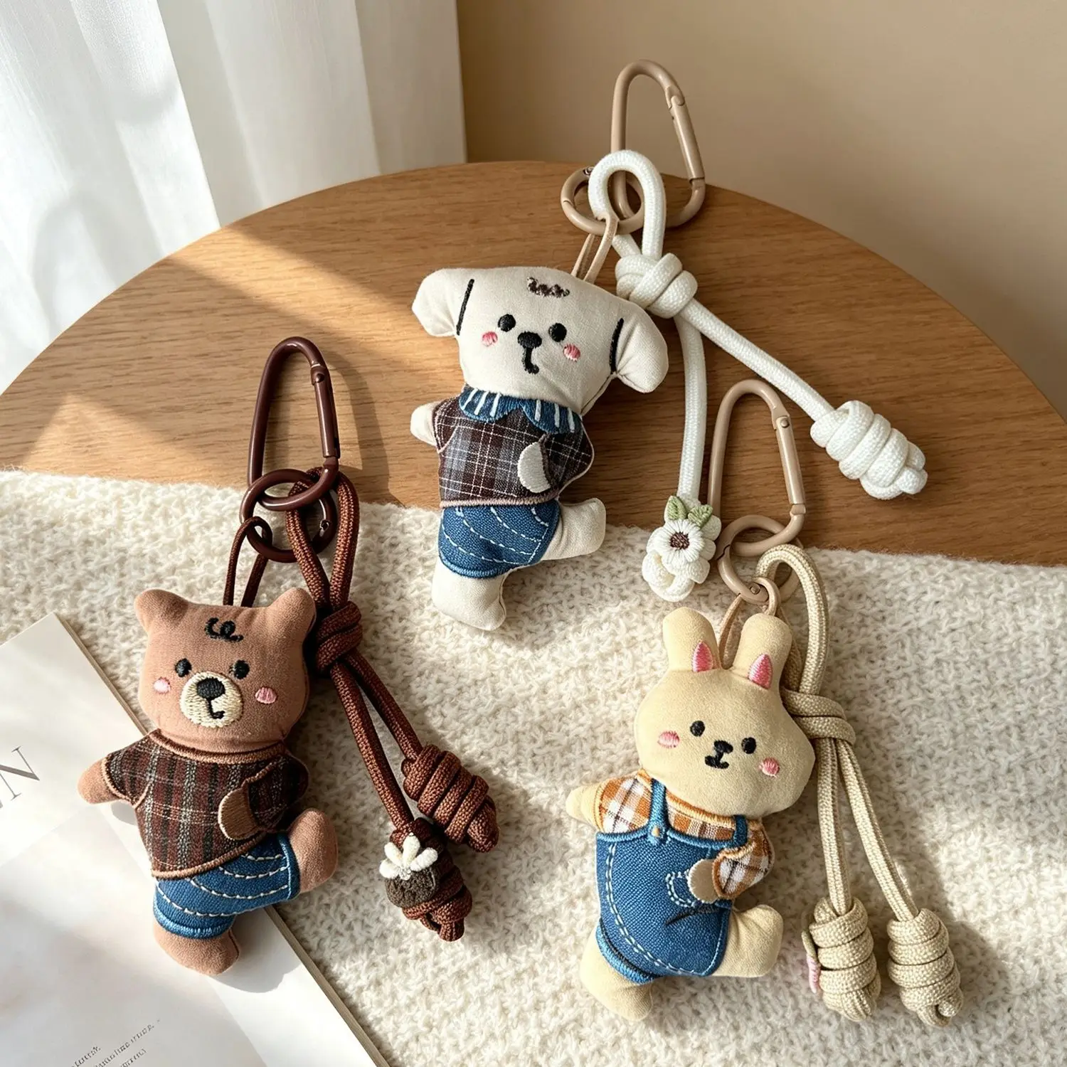 Keychain Plaid Bear Stuffed Plush Pendant Soft Durable Portable Versatile for Backpack Purse Elegant Creative Cute Chic Premium