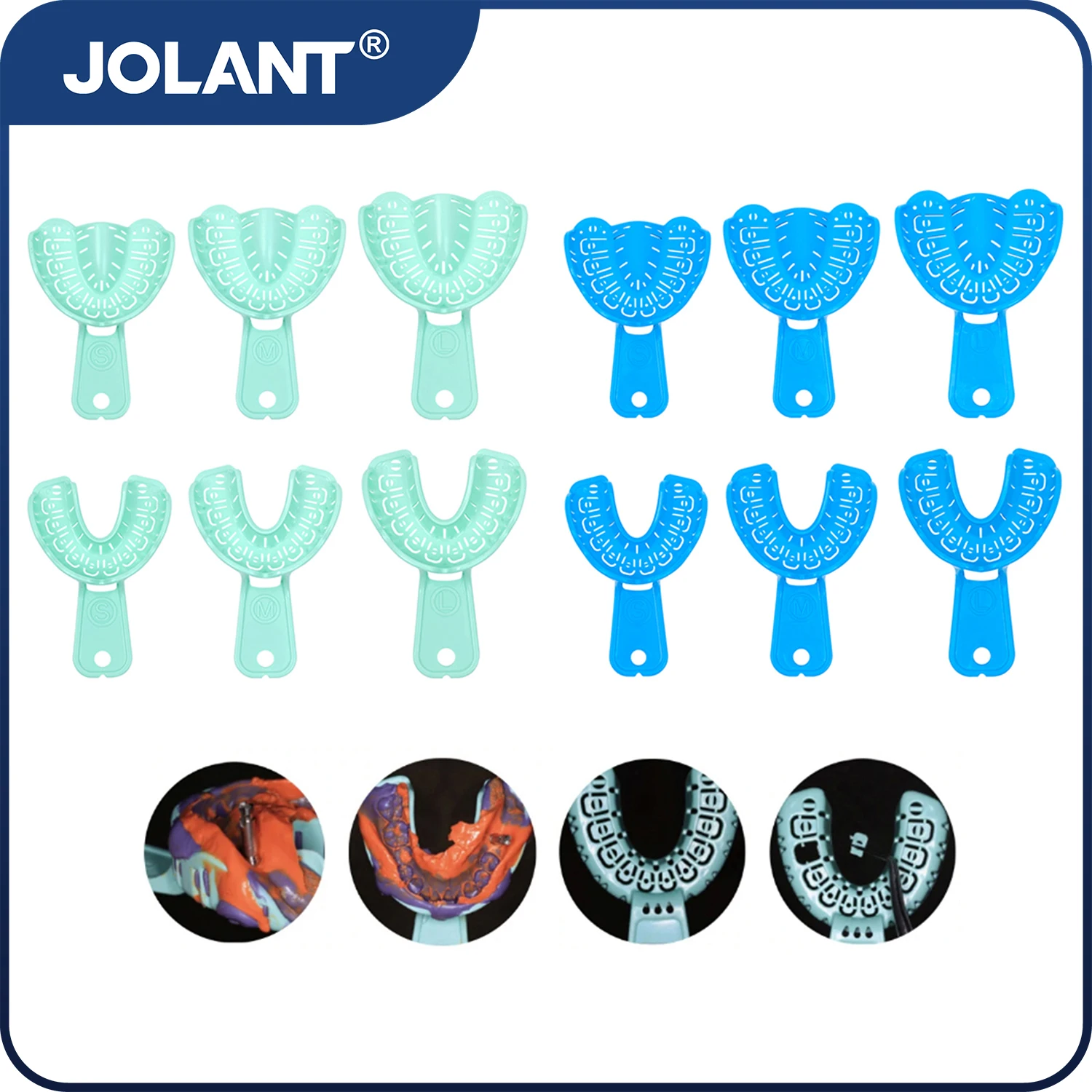 

JOLANT 3 Pairs Dental Implant Tray Green Full Mouth Impression Trays Removable Partial Mold Large Medium Small Dentistry Tools