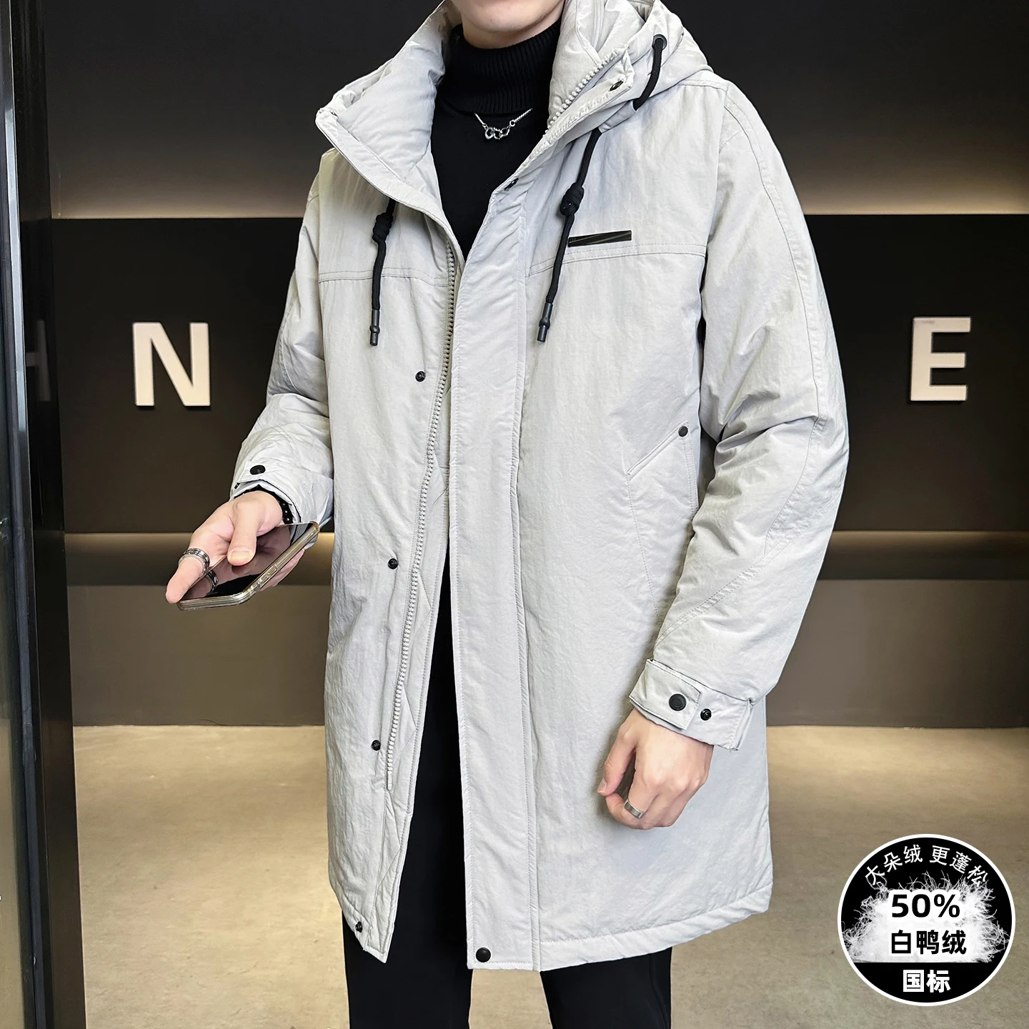 

Повседневные ветрозащитные теплые куртки средней длины на утином пуху с капюшоном, новинка 2025 года, зимние утепленные пуховики, верхняя одежда, парки с подкладкой, одежда