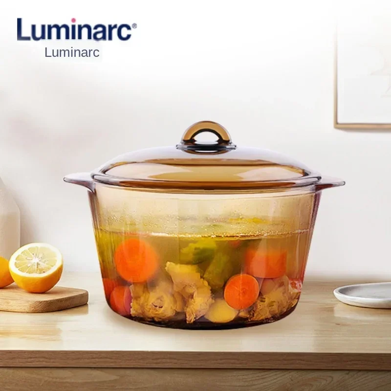 Transparent glass pot with two ears crystal amber stew soup and pans with open fire hot pot kitchen cookware cooking pot