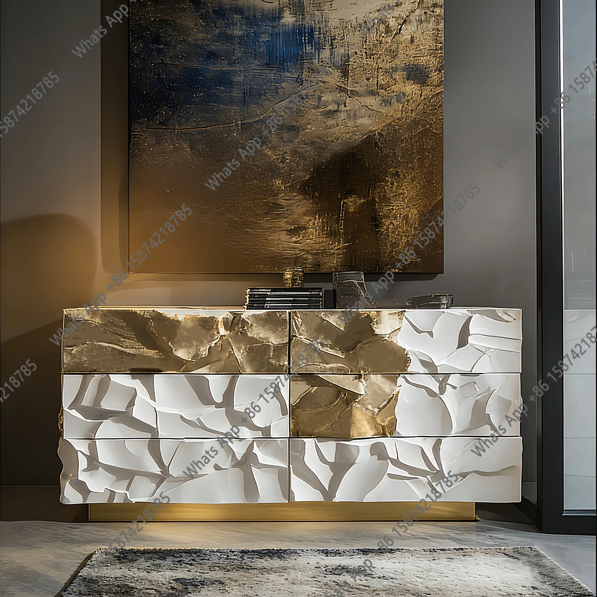 

Эстетичный декоративный комод с золотым декором, шестисекционный, для спальни, для хранения вещей