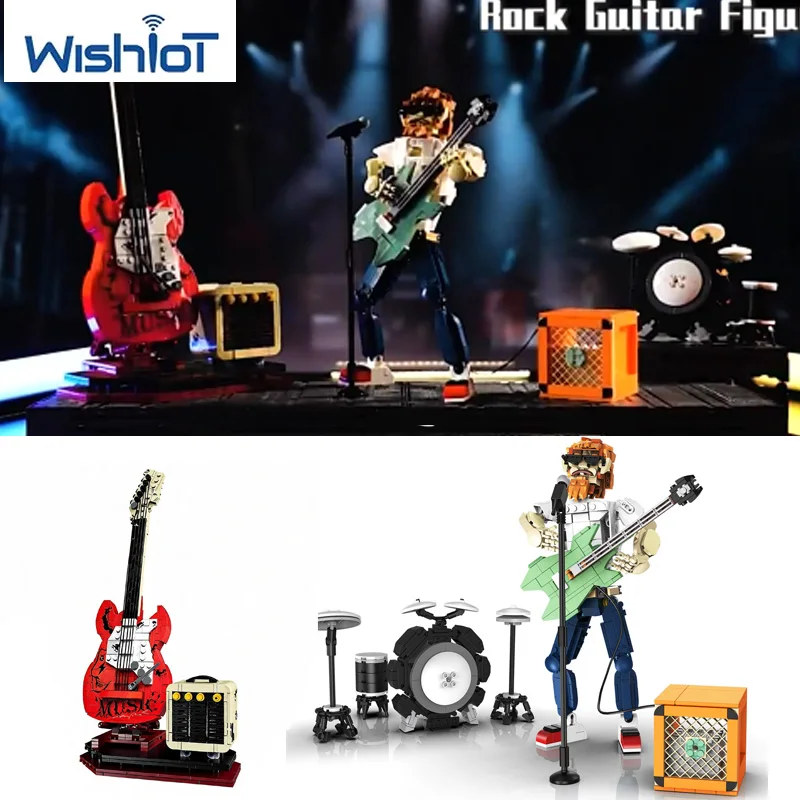 Blocs de construction MOC Rock Guitare Bluetooth Chanteur avec contrôle par application, lecture de musique Bluetooth, jouets d'assemblage, briques, cadeaux pour garçons