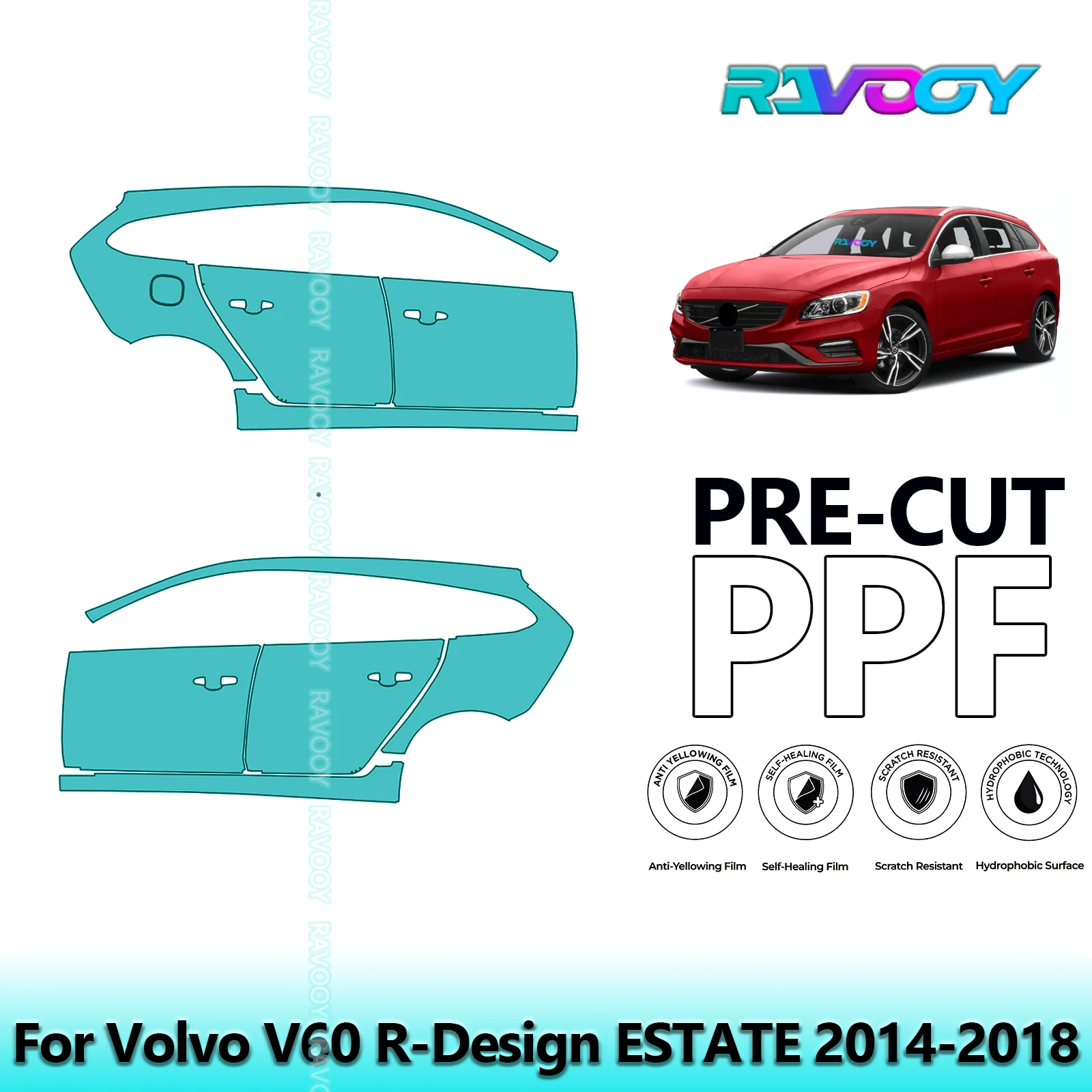 

For Volvo V60 R-Design ESTATE 2014-2018 8.5mil Clear Matte Pre-Cut PPF Door & A/B Pillar Kit TPU Paint Protection Film Set