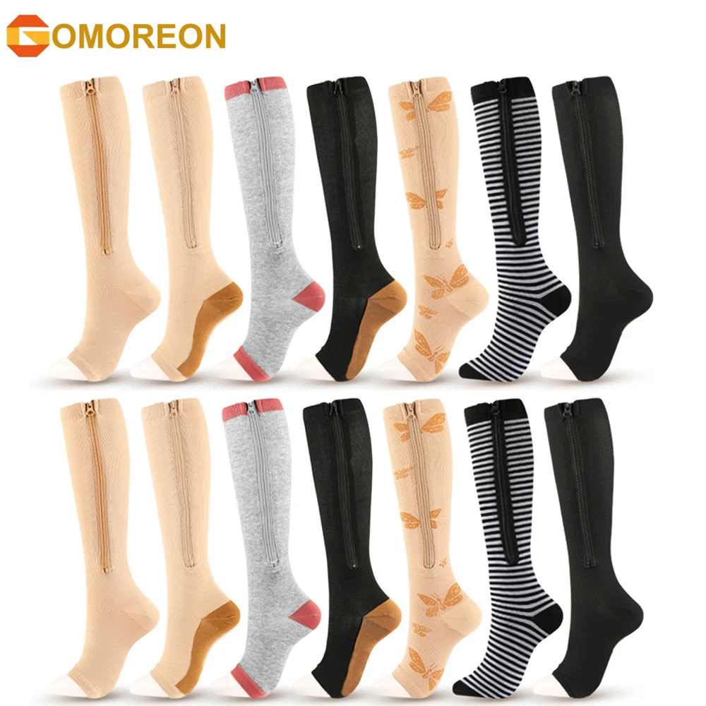 1Pair Zipper Open Toe Compression Socks Lightweight Compression Socks Long Calf Compression Socks Venous Elastic Sock