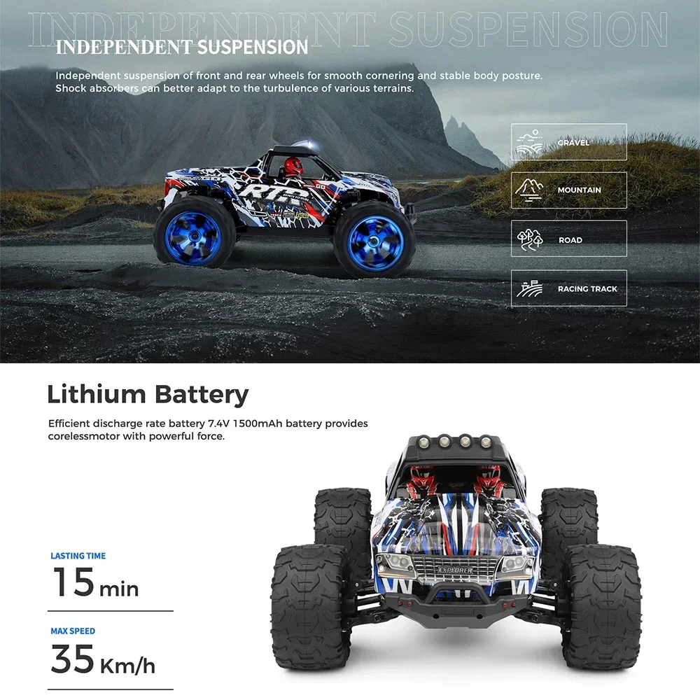 WLtoys 144018 Fast Rc Cars 35KM/Hh 1/14 Off Road 4WD with LED Headlights,2.4G Waterproof Remote Control Monster Truck for Adults