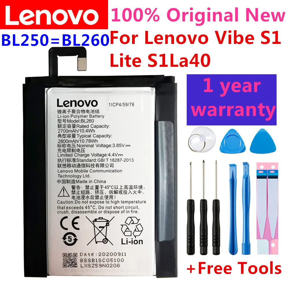 

100% Original High Quality Replacement 2700mAh Phone Battery BL260 for lenovo vibe s1 lite Batteries For Lenovo Mobile Phone