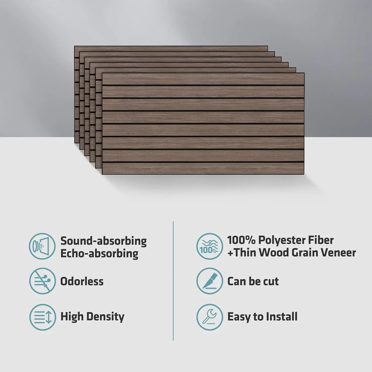 Pacote com 6 Painéis Acústicos 47.2x23.6in, Painéis de Parede Absorventes de Som, Acabamento em Madeira, para Home Theater, Estúdio, Escritório, Cor Nogueira