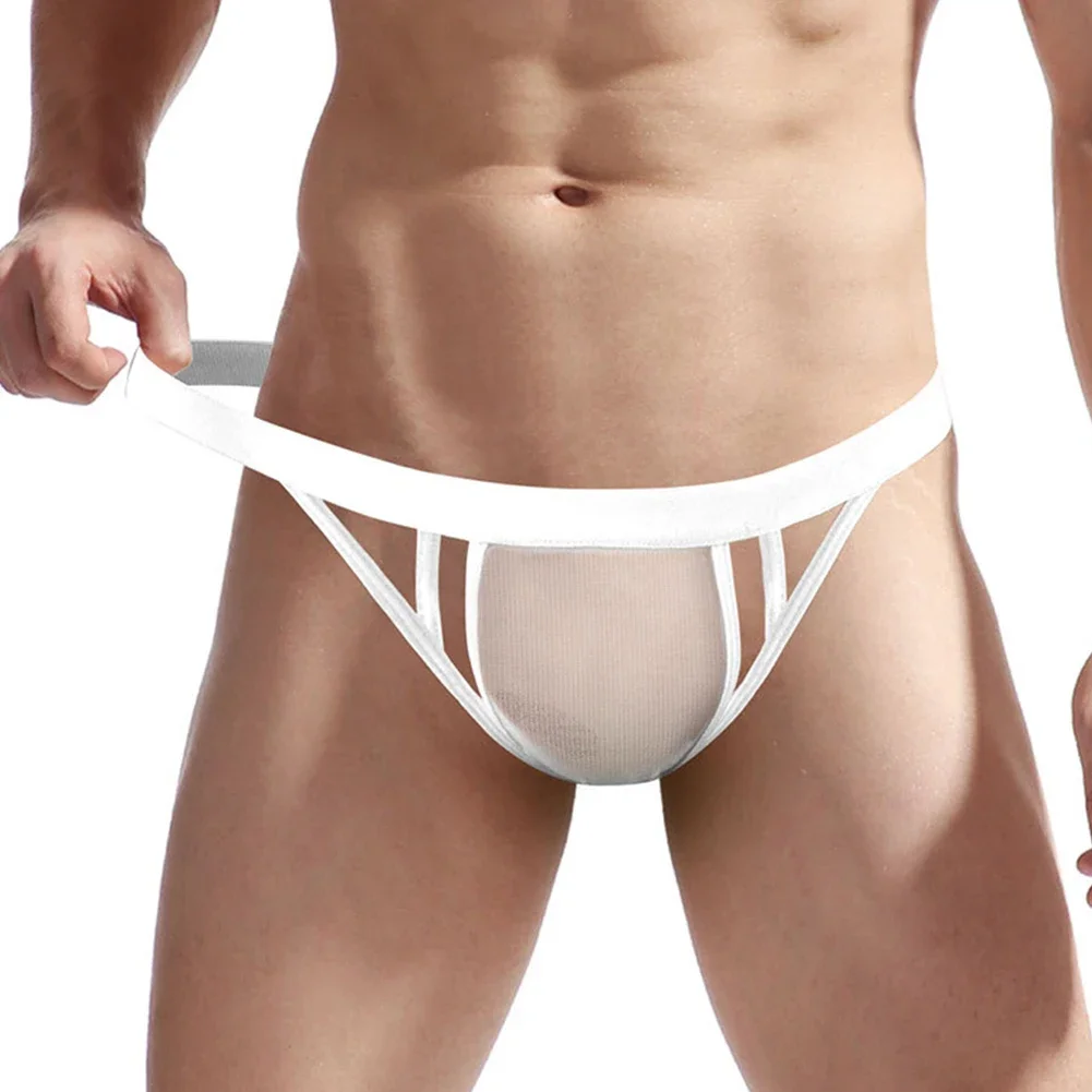 

Sexy Men Erotic Lingerie Sheer Mesh Perspective Thong Briefs Back Hollow Out Exposed Butt Underpants Low Waisted Underwear