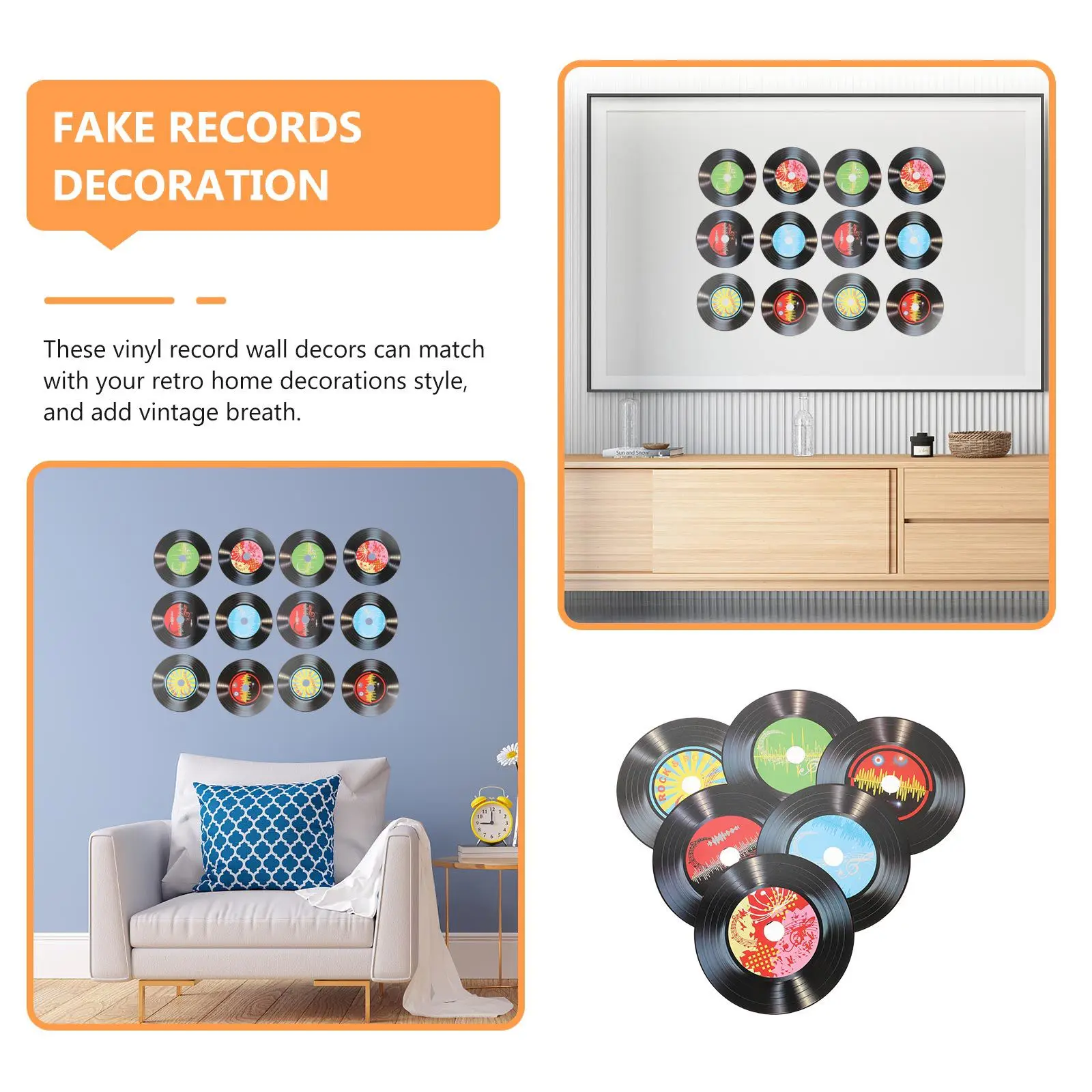 18pcs Vinyl Records Decor Hanging Wall Decorative Paper Records Retro Fake Records