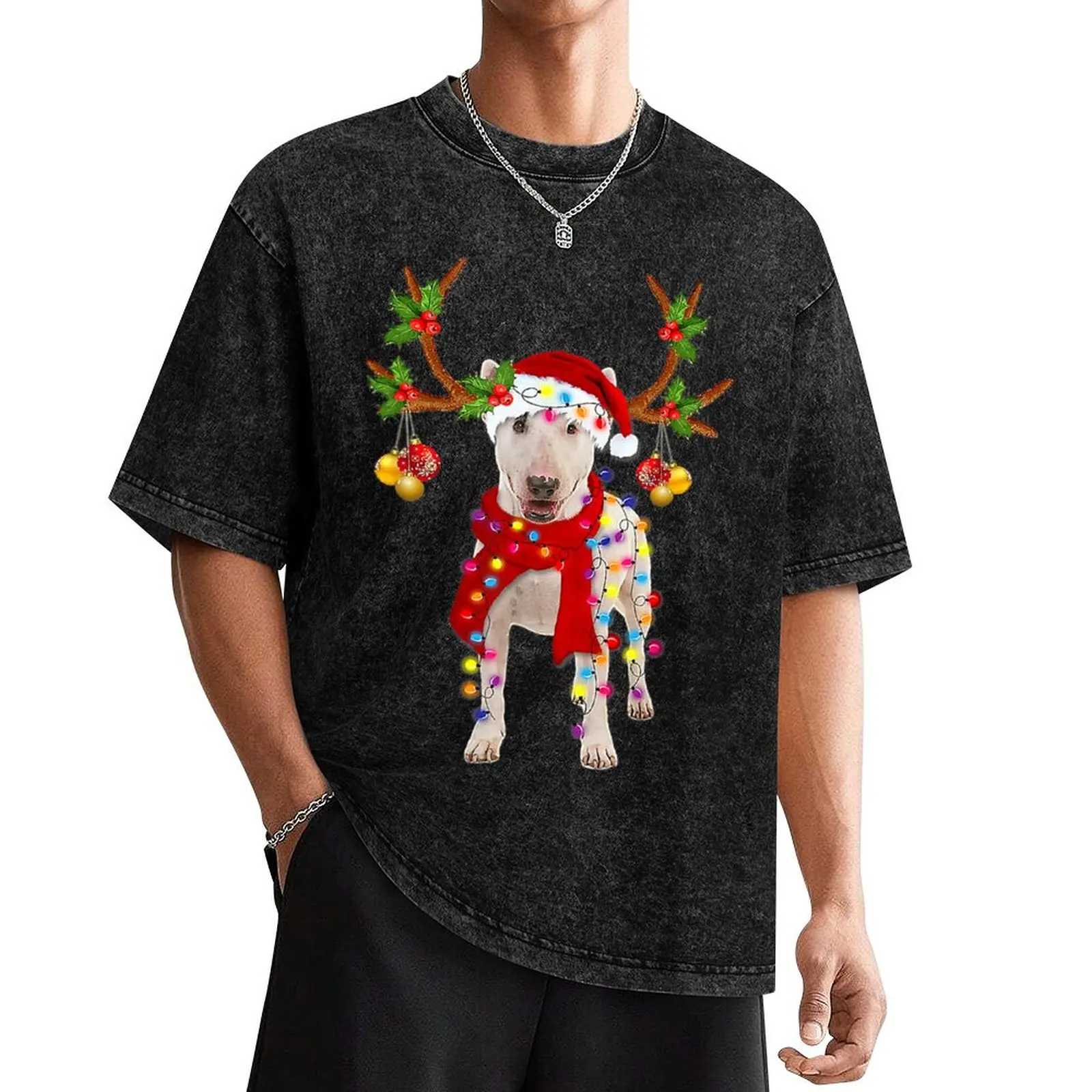 Bull Terrier Gorgeous Reindeer Christmas Tree Light Xmas196 T-Shirt graphic tee shirt designer shirts mens designer clothes