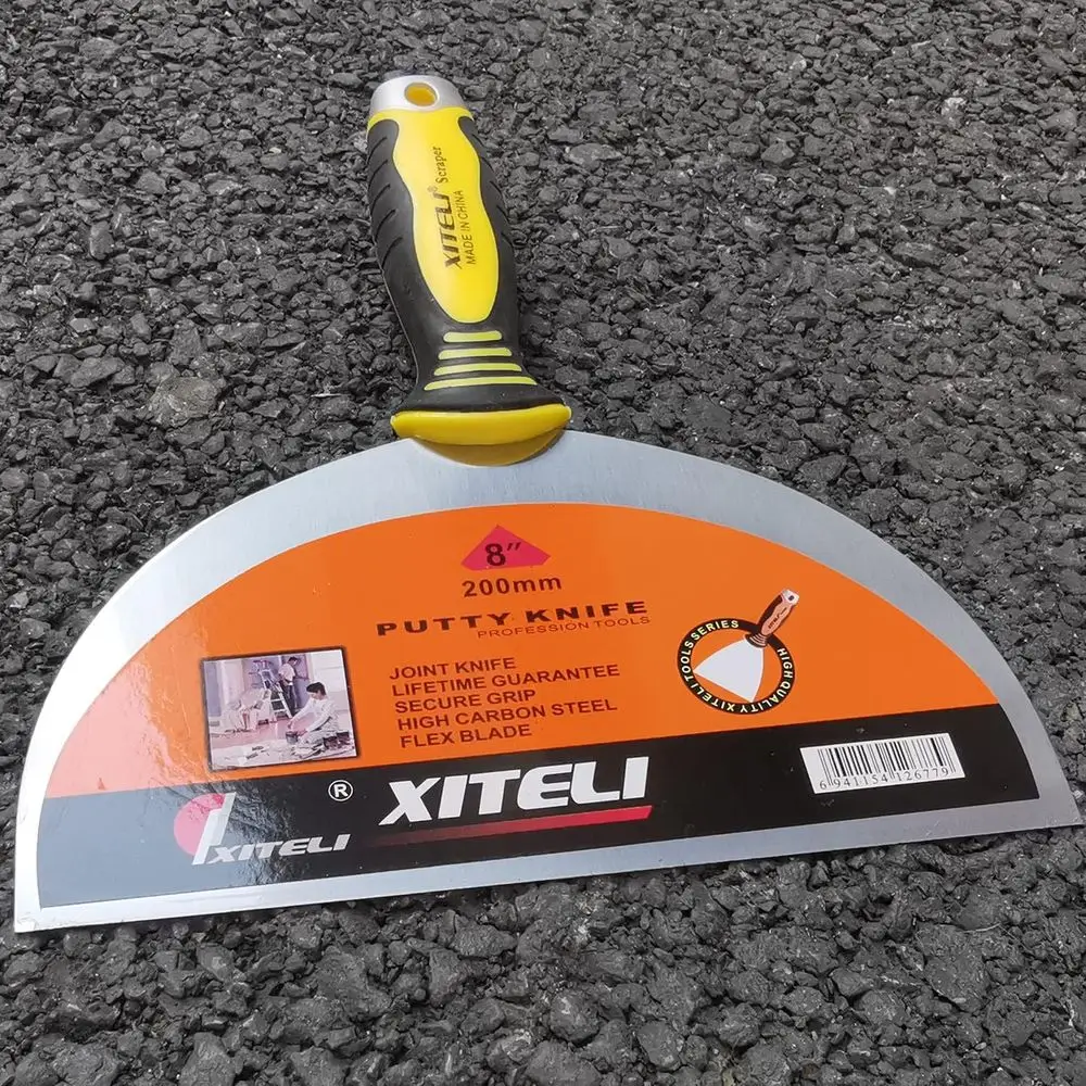 มีดโป๊วสแตนเลสขนาด 8 นิ้ว พร้อมด้ามจับพลาสติกตามหลักสรีรศาสตร์ สำหรับงานทาสี ผนัง พื้น กระเบื้อง โลหะ