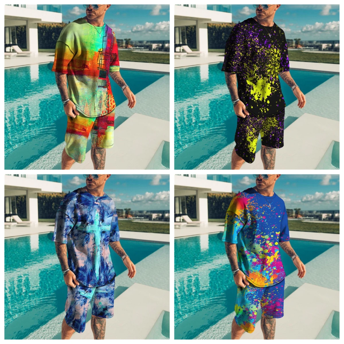 

25-26 Summer Hot-selling Fashion Trend Luxury Suit 3D Printing American Street Breathable Quick-drying T-shirt Shorts Set