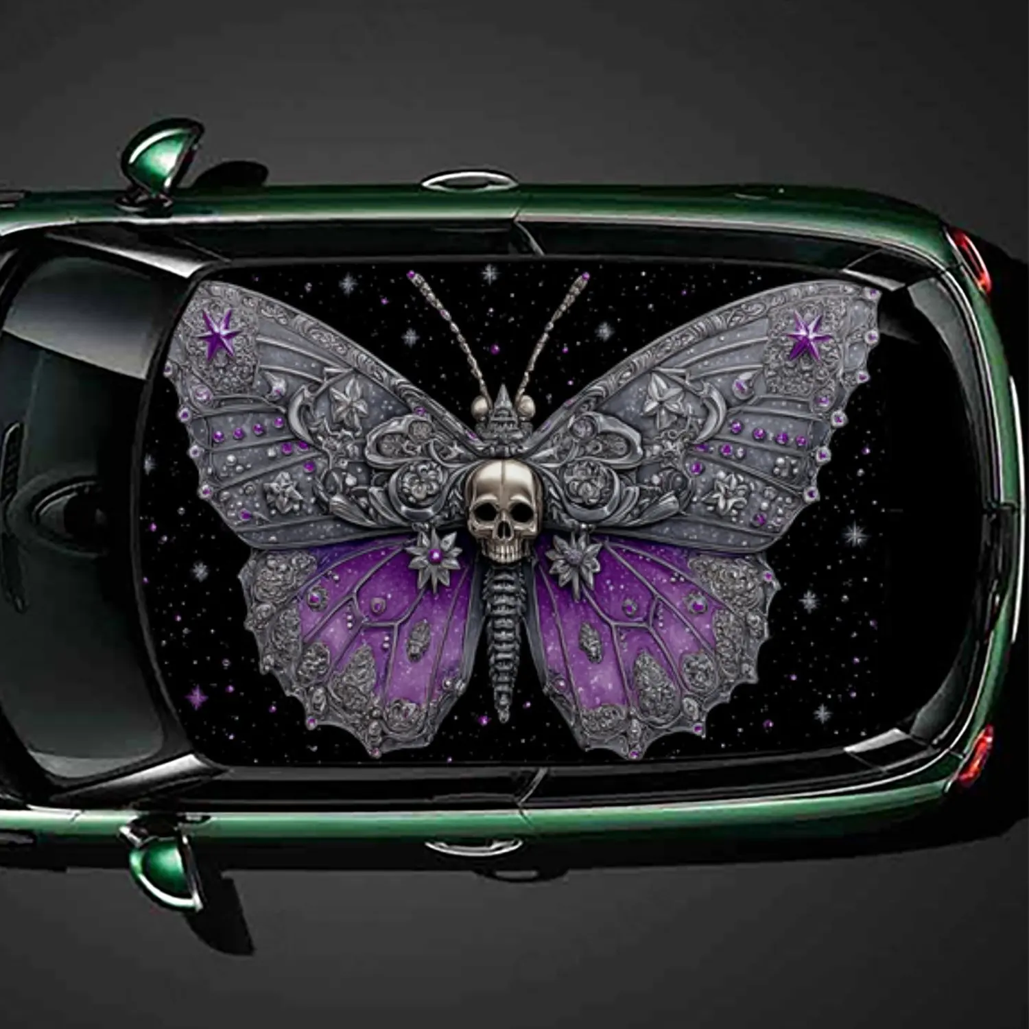 

Colorful Skull & Butterfly Car Roof Vinyl Wraps Sticker, Auto Decal, Artistic Vehicle Decoration, Self-adhesive Waterproof Car E