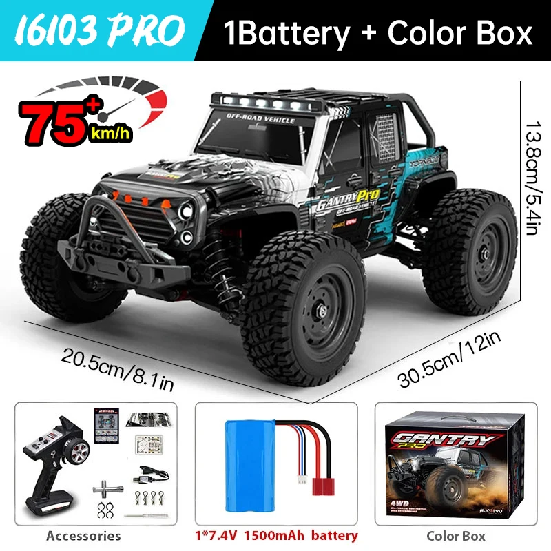 WLtoys 16101 Pro 1:16 75 km/u 4WD RC auto met LED-licht 2.4G afstandsbediening auto's hoge snelheid Drift Monster Truck voor kinderen cadeau