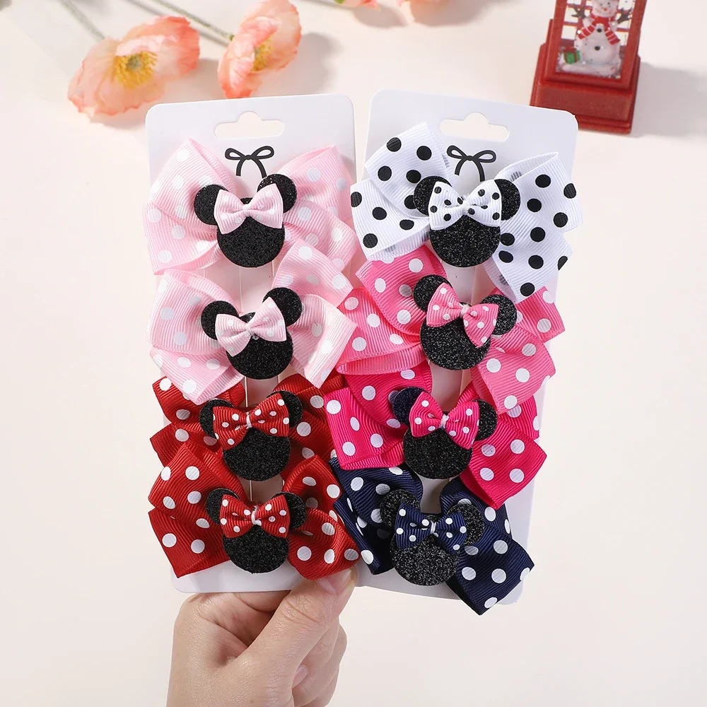 Hairpins 4 ชิ้น/ล็อตเด็กผู้หญิงน่ารัก Polka Dot Bow คลิปผมสําหรับผมเด็กการ์ตูน Boutique ชุดอุปกรณ์เสริมผมชุดของขวัญ