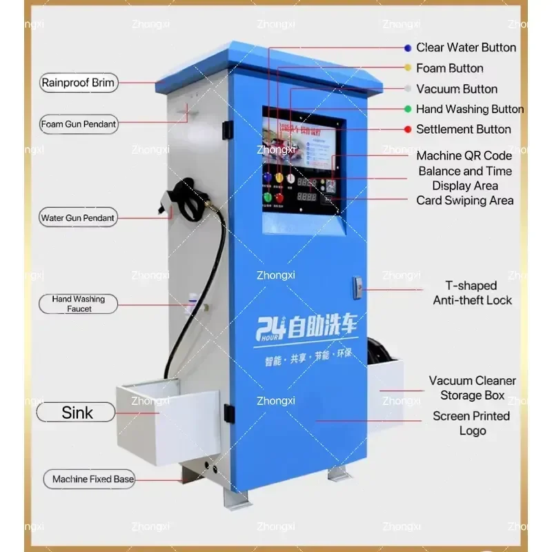 High Pressure Self-Service Car Wash Machine for Shared Use Coin Operated Intelligent Cleaning Device