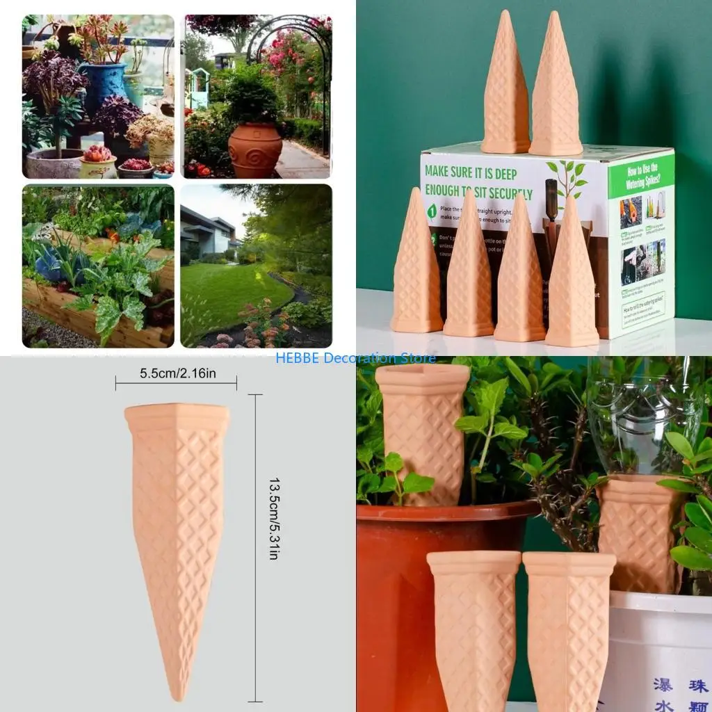 B0KC Set of 6 Watering Terracotta Spikes for Potted Plant Irrigation Devices