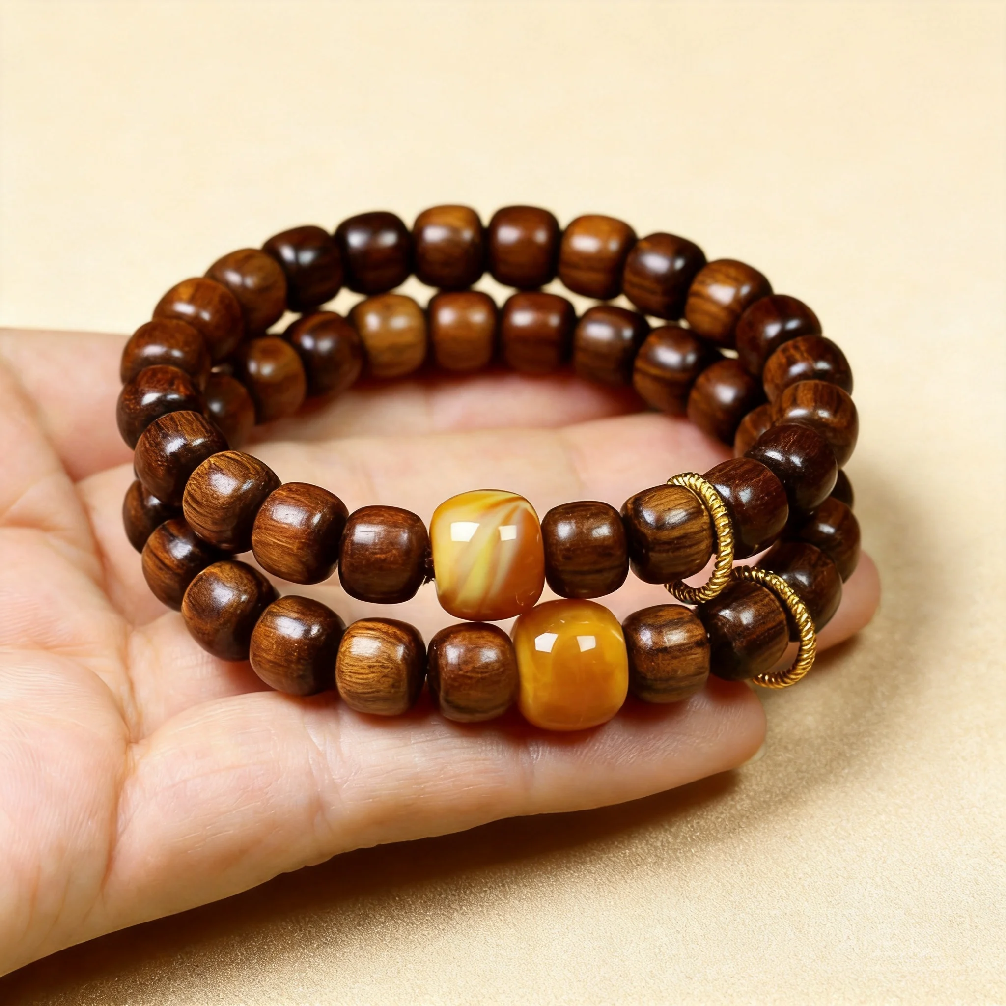 Chinese Style Black Rosewood 8mm Barrel Bead Bracelet With Golden Spinner Ring Lucky Blessing Unisex Feng Shui Good Luck Prayer