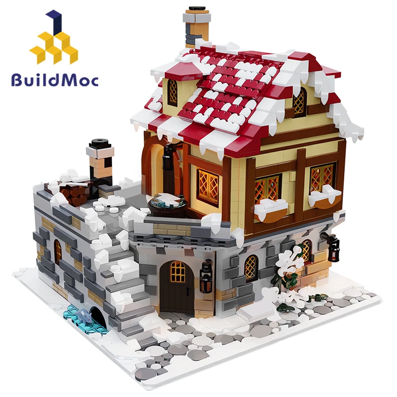 MOC Christmas House Building Blocks Sets Winter Snowhouse Architecture Model Toy Streetscape Creative House Bricks Blocks Toys