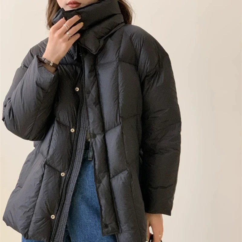 Women's Casual Puffer Jacket, High-End Parka, Stand-up Collar, Thick, Warm, Short, Solid, Winter, New