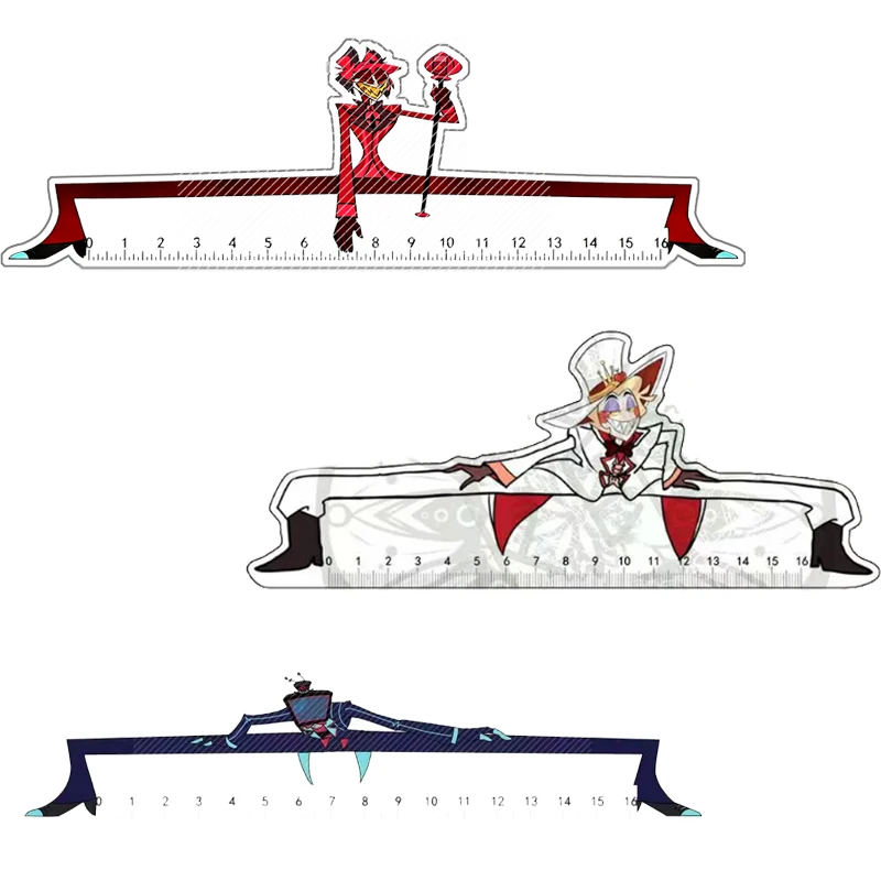 Regla acrílica de 16Cm para Hazbin Hotel Anime estudiante examen estudio Oficina papelería suministros Lucifer Husk Vox Alastor regalo para niños