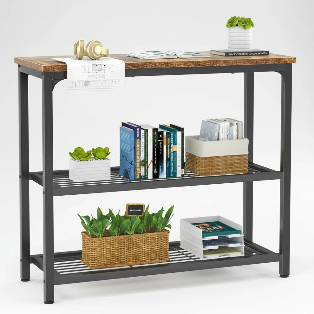 

Industrial Console Table with Double Mesh Shelves, Rustic Sofa Table for Living Room Entryway Kitchen Bar 32 Inch