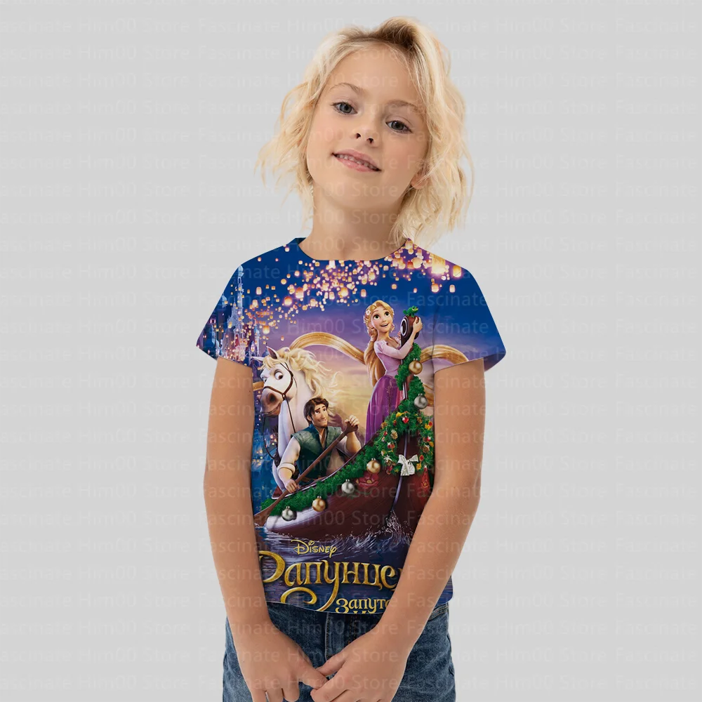 Tangled Rapunzel 2024 New Summer Short Sleeve Girls Princess Party Casual Fashion Clothing Street T-Shirt Family T-Shirt